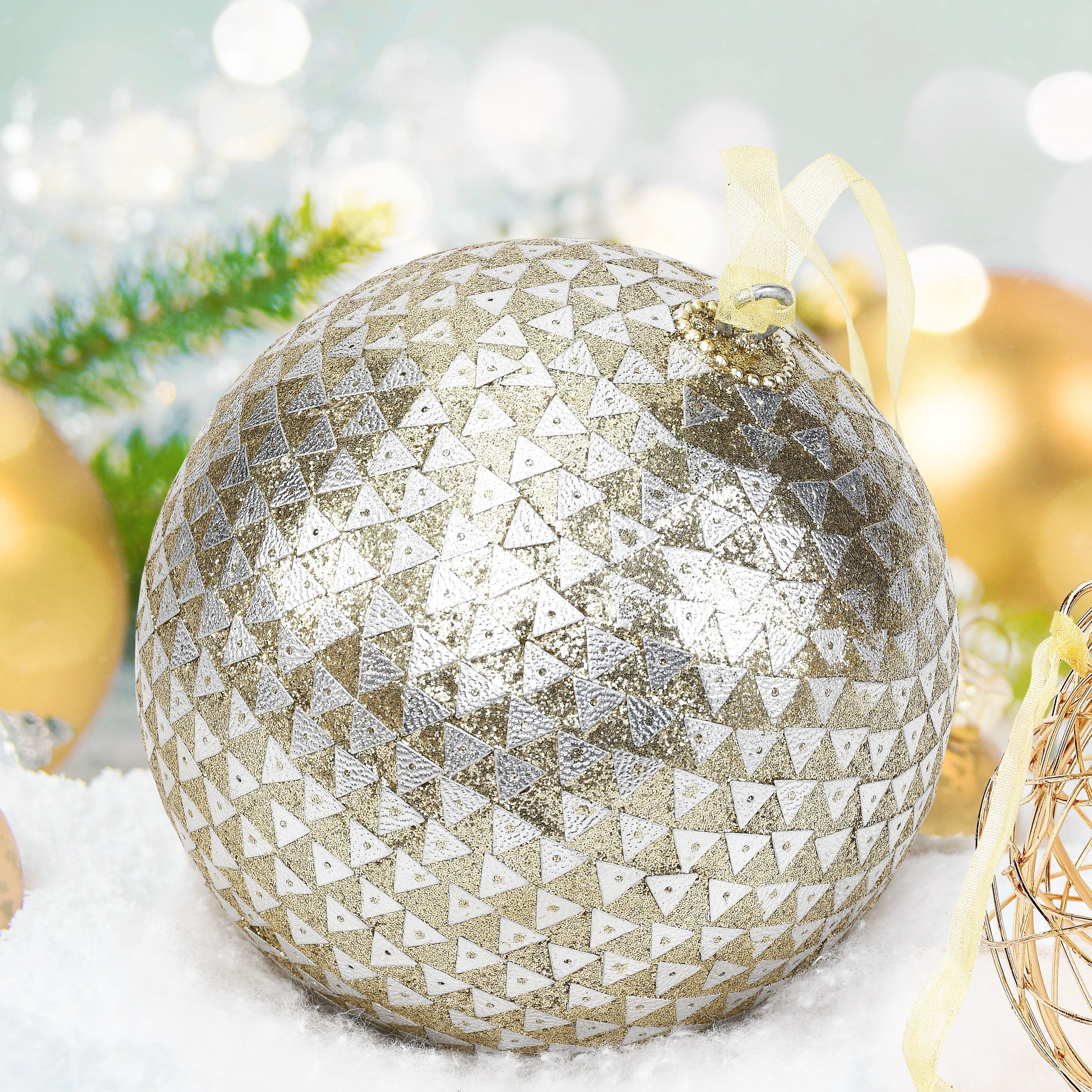 Lr Home Sequenced Trianglular Mosaic Handcrafted Globe Multi-color Geometric Plastic Christmas Ball Ornaments, 4 Count (4.5")