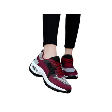 

Ritualay Women Sneaker Air Cushion Running Shoes Lace Up Athletic Shoe Lightweight Platform Trainers Sports Jogging Breathable Fashion Sneakers Dark Red 6.5