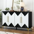thumbnail image 2 of Atumon Accent Cabinet, Buffet Cabinet with 4 Two-Tone Triangular Pattern Doors, Storage Cabinet with Metal Legs and Adjustable Shelves, Wood Accent Cabinet Furniture for Home Use, White and Black, 2 of 10