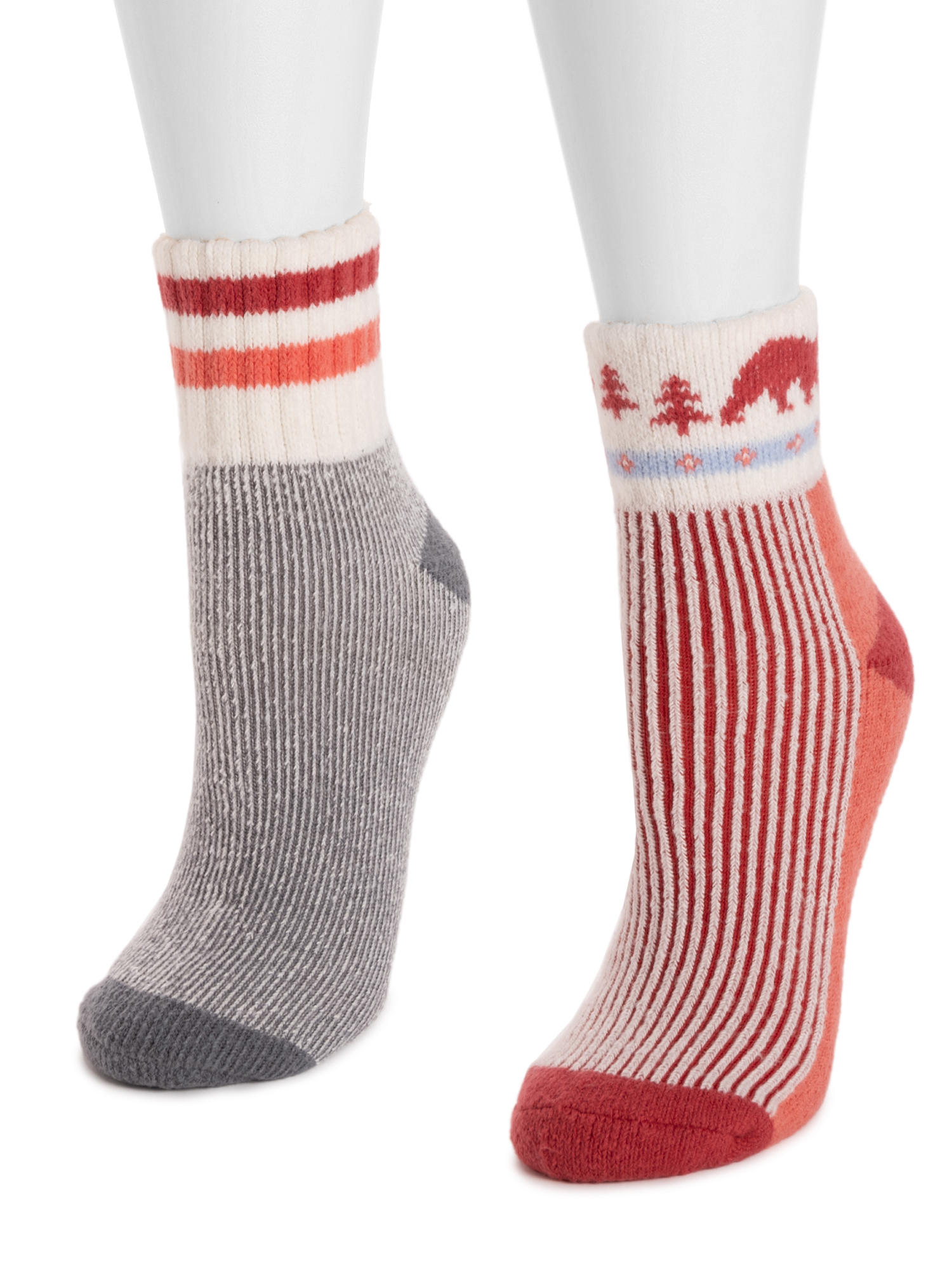 MUK LUKS Women's Shortie Lounge Crew Sock, 2-Pack, OSFM