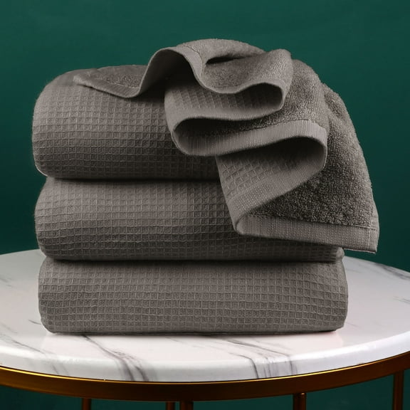 PiccoCasa Cotton Bath Towels 4Pcs 27"x54" Absorbent Waffle Weave Coffee Color