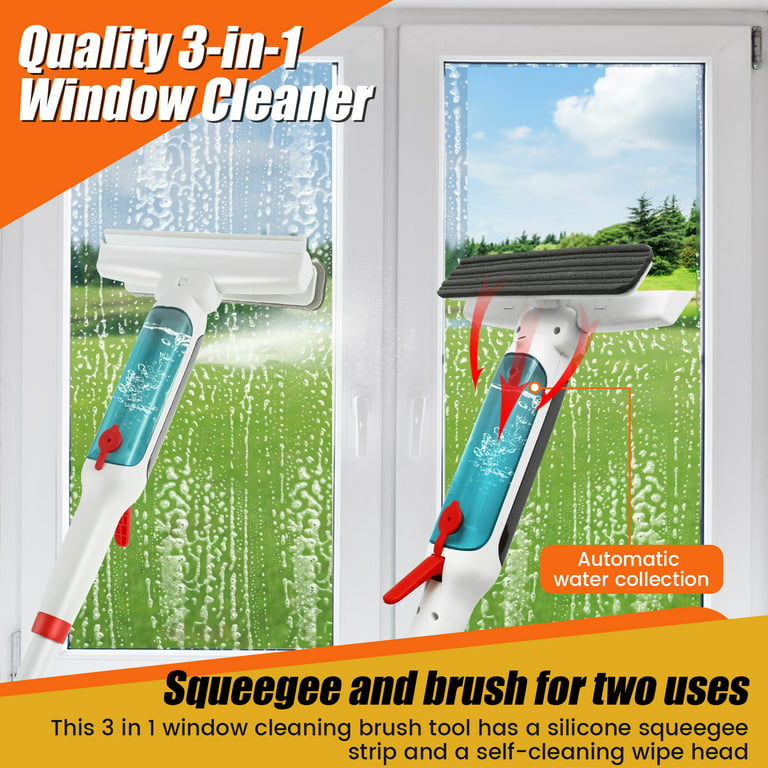Retrok Window Squeegee 75 Inch Water Spray Window Cleaner Anti-Scratch  Window Washer Equipment with 4 Poles and 4 Scrubbing Clothes for Cleaning  Mirror Shower Glass High Window Car 