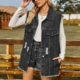 thumbnail image 4 of Defitshape Women's Long Denim Jean Vest Oversized Sleeveless Tank Top Frayed Hem Western Retro Button Down Loose Chunky Summer Ripped Denim Jackets & Coats Dark Grey Small, 4 of 4