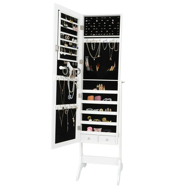 Armoire Storage Organizer White Free Standing Full Length Mirror