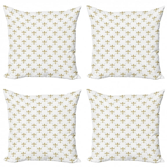 Ambesonne Flower Throw Pillow Cover 4 Pack, Vintage Style Lilies, 16", Yellow and White