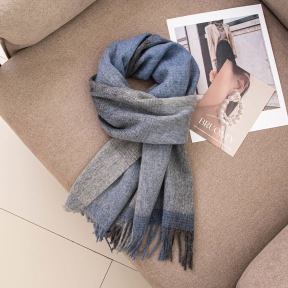 Firefly Hope Womens Wool Chunky Plaid Tassel Scarf, Long Large Warm Soft Winter Blanket Shawl，Style F,Grey Blue