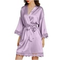 thumbnail image 2 of Alkepwun Kimono Robes for Women Lace Silky Bride Bridesmaids Robe Lightweight Short Satin Robe for Wedding Bridal Birthday Party, 2 of 7
