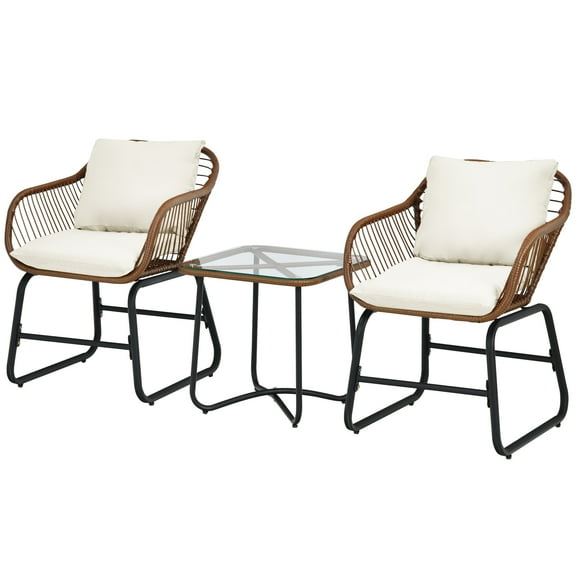 Patiojoy 3 Pieces Outdoor Furniture Set Patio Bistro Set, White