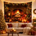 thumbnail image 3 of Stone Fireplace with Pine Garland, Lit Tree and Gifts, Cozy Rustic for Holiday Decor Lovers, Festive Hearth Art, Christmas Gift, Tapestry Wall Hanging for Living Room and Den, 3 of 7
