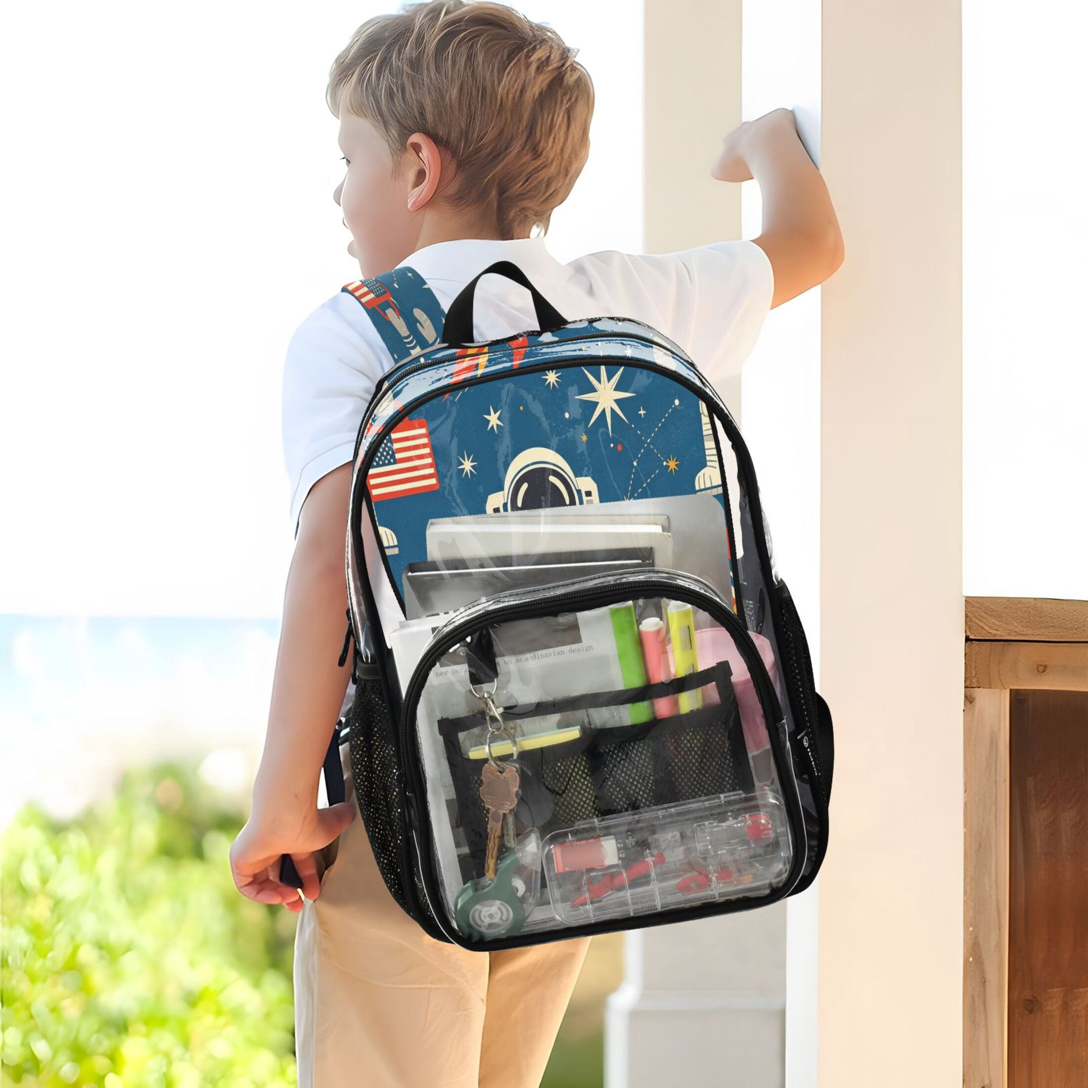 Iauyy Clear Backpack Heavy Duty PVC Transparent Backpack for College Workplace, Astro Tool