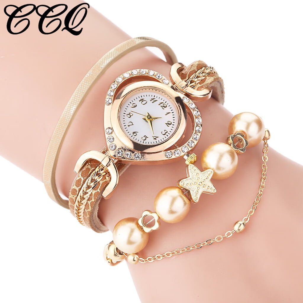 Ccq Women Vintage Shining Pearl Bracelet Dial Analog Quartz Wrist Watch ...