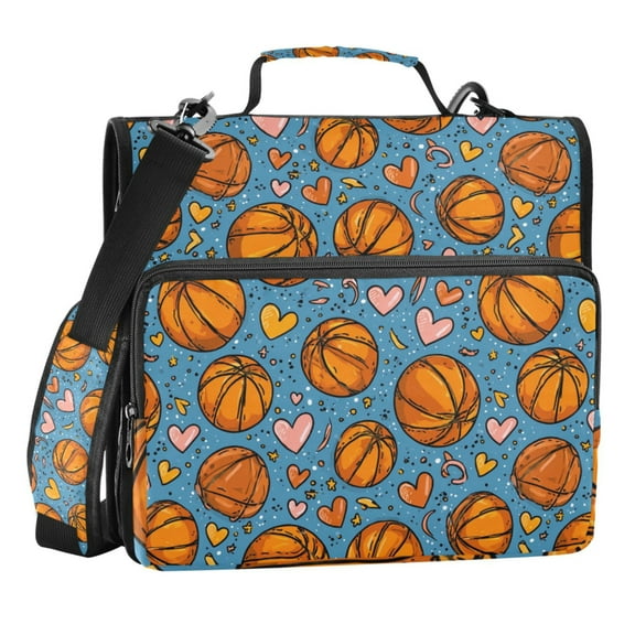 Zipper Binder Basketball Love 1.5 Inch Binder Folder Bag with Shoulder Strap and Handle