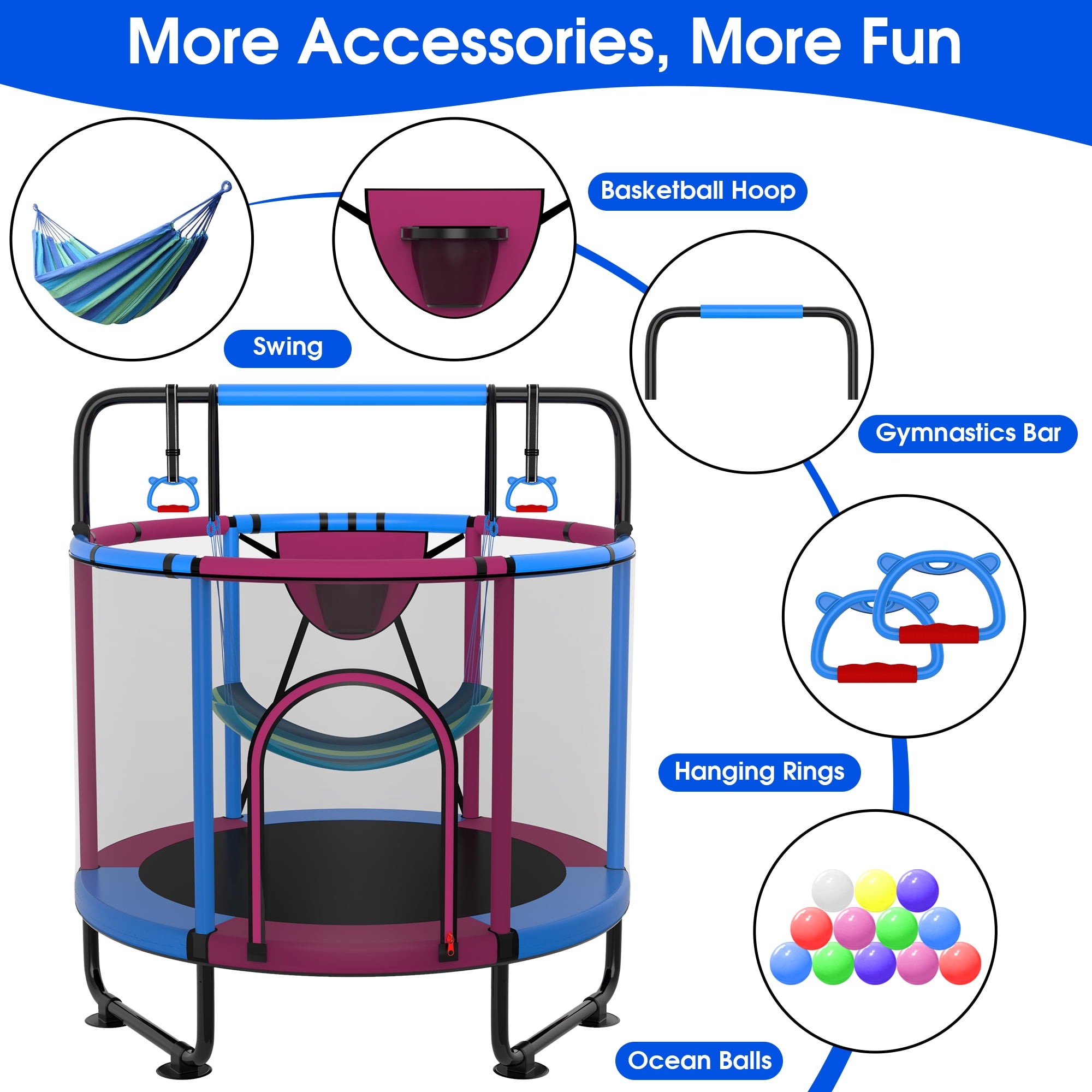 Cochan Trampoline for Kids 5FT 600LBS Toddler Trampoline with Enclosure Net and Handlebar, Mini Small Kids Trampoline for Age 1-6, Birthday Gift for Kids