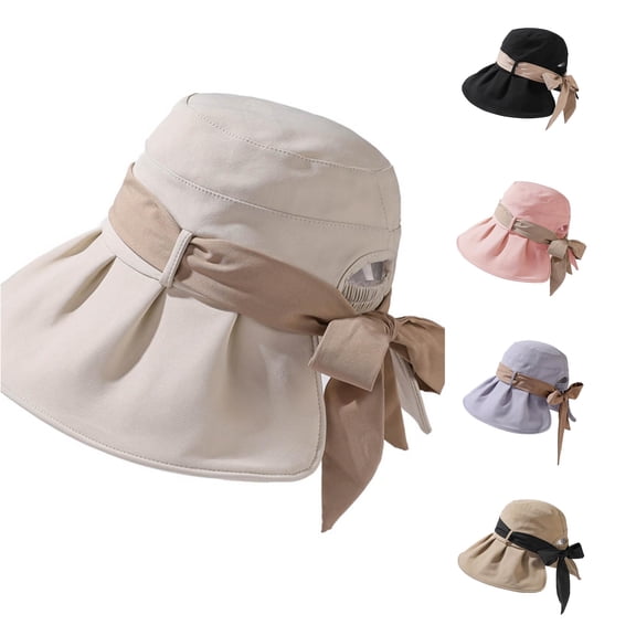 Fashion Side Bow Decor Bucket Hat Large Brim Anti‑UV Sun‑Shade Hat Lightweight Foldable Ladies Daily Vacation Head‑Accessory