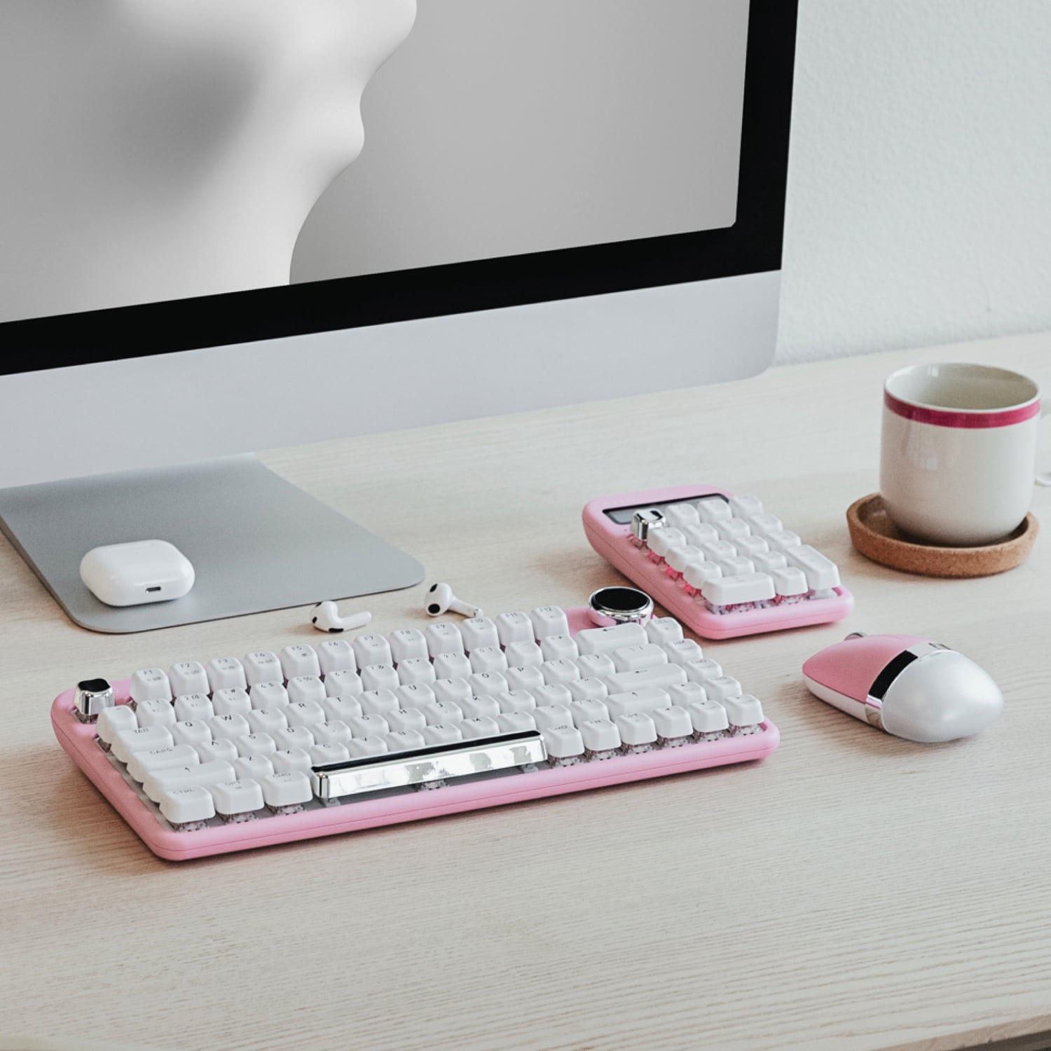 Azio IZO Cordless Optical Computer Mouse, Ergonomic, 3 Buttons, Bluetooth 3.0/5.0 and 2.4G RF-USB (Pink Blossom), IM408