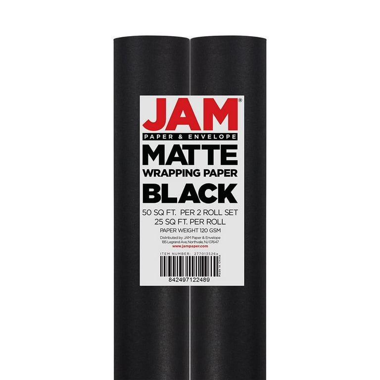 JAM Wrapping Paper, Matte Black, 25 sq ft, All Occasion, 2/Pack 