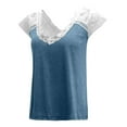 thumbnail image 4 of Pompotops Mode Femme Col Rond Manches Courtes Hauts en Dentelle T-Shirt Tees Ample Court, 4 of 5