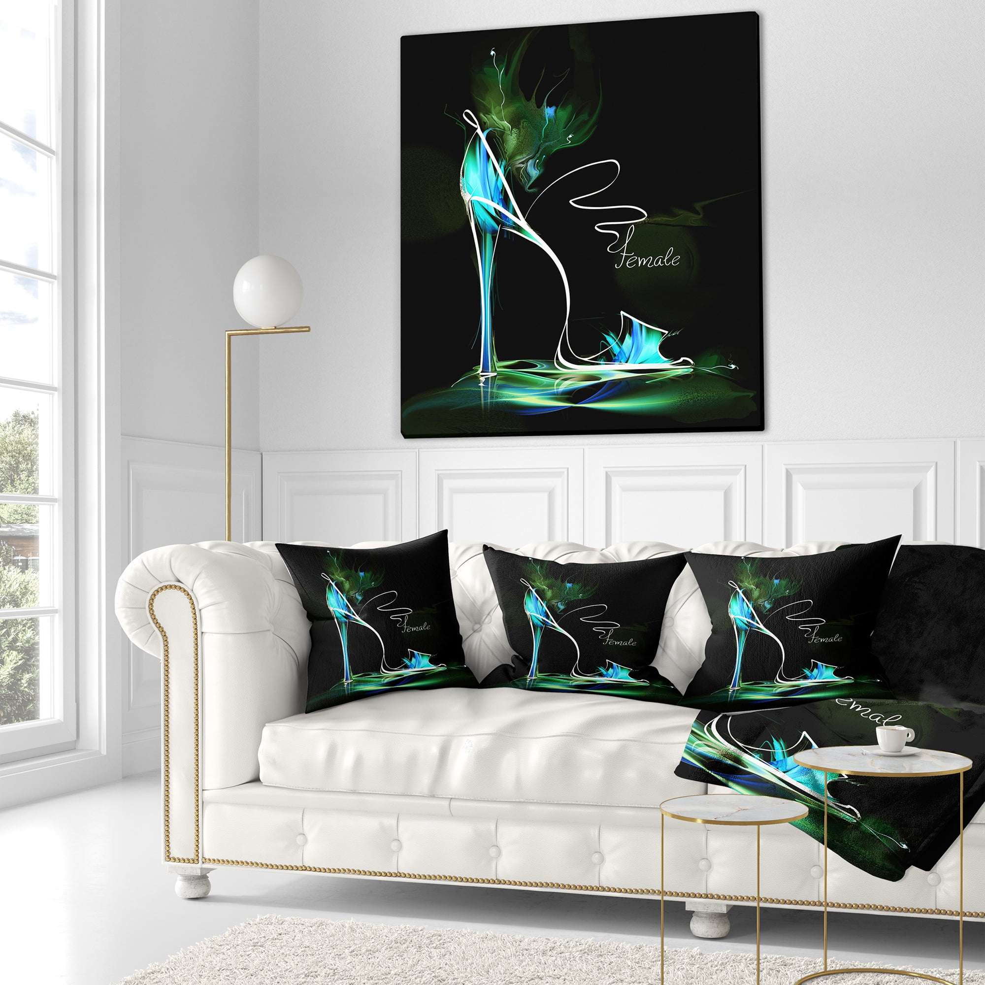 Designart Green High Heel Show - Abstract Throw Pillow - 16x16