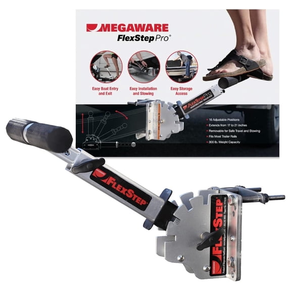 Megaware FlexStep Pro Adjustable Boat Trailer Step - Easy to Attach - Provides Additional Access Point, 16 Adjustable Positions, Quick Detach Feature, Step Up and Conveniently Reach Items in Your Boat
