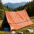 thumbnail image 2 of 2 Sets Emergency Tent, Survival Tent, 94.5 x 59.1 in, Lightweight PE Outdoor Portable Tent, Emergency Sleeping Bag, with Ropes, for Camping, Survival, Disaster Relief, Green and Orange, 2 of 5