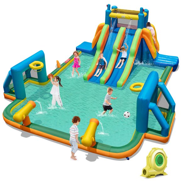 Costway Inflatable Water Slide with 2 Long Slides Pool Climbing Walls 950 W Blower