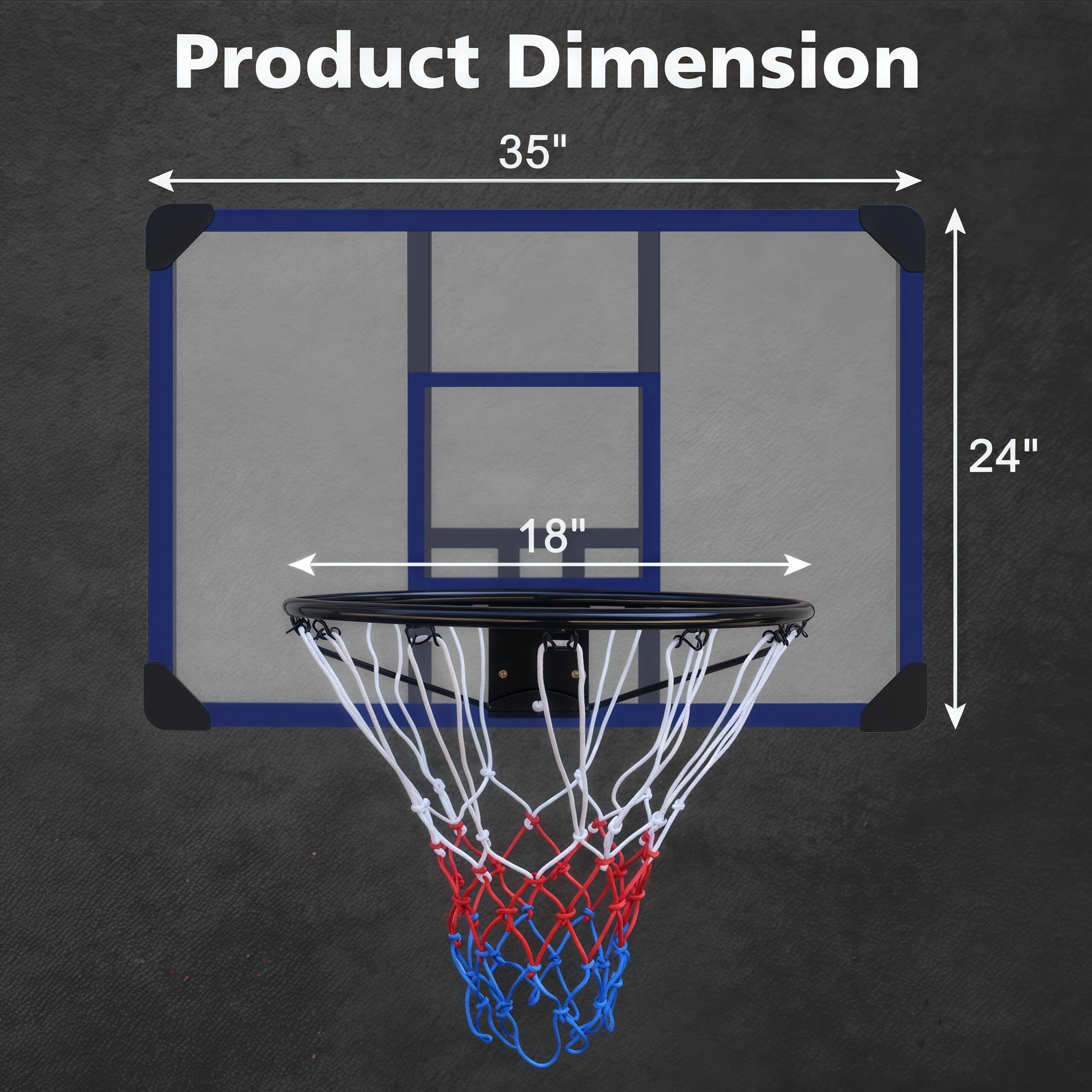 【LuckyNote】Wall-Mounted Basketball Hoop, 35” x 24” Shatterproof Backboard with Folding Rim & All-Weather Net, for Indoor & Outdoor, Black+Blue