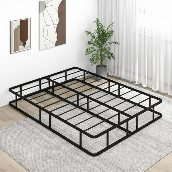 Killeryuki 10 Inch Bed Frame Queen Size, Metal Platform Queen Bed Frame, Heavy Duty Steel Slat Support, Round Corner Legs, Mattress Foundation, No Box Spring Needed, Easy Assembly, Black