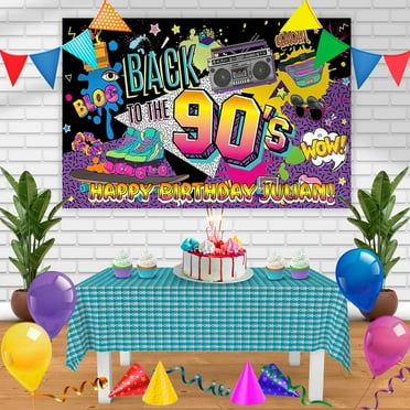 90S Old Classic Retro Birthday Banner Personalized Party Backdrop Decoration 60 x 44 Inches