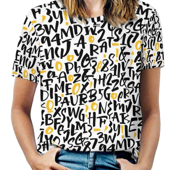 Women T Shirt Alphabet Letter O Neck T Shirts Short Sleeves Gradient Print Cool Custom Tops Korean Fashion Tees Large S