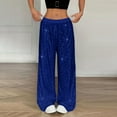 thumbnail image 2 of WULMLEO Women Sparkly Sequin Wide Leg Pants Shiny Elastic Low Rise Drawstring Palazzo Pant Glitter Baggy Party Long Trouser Blue S, 2 of 6