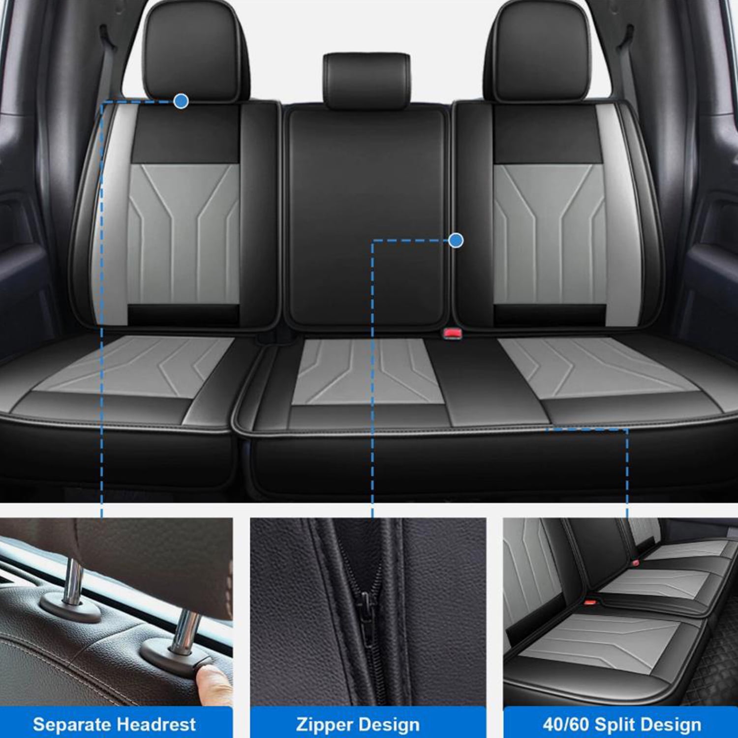 Fit Ford Explorer 2004-2025 Seat Covers - Full Set Waterproof Leather Car Seat Covers Compatible Airbag（5 Seat,Black&Gray）