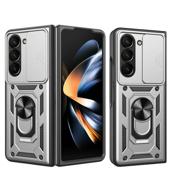 ELEHOLD for Samsung Galaxy Z Fold7 Case, Rugged Military Grade 360-degree Ring Stand Lens Cover Shockproof Heavy Duty Protective Case for Samsung Galaxy Z Fold7,Silver