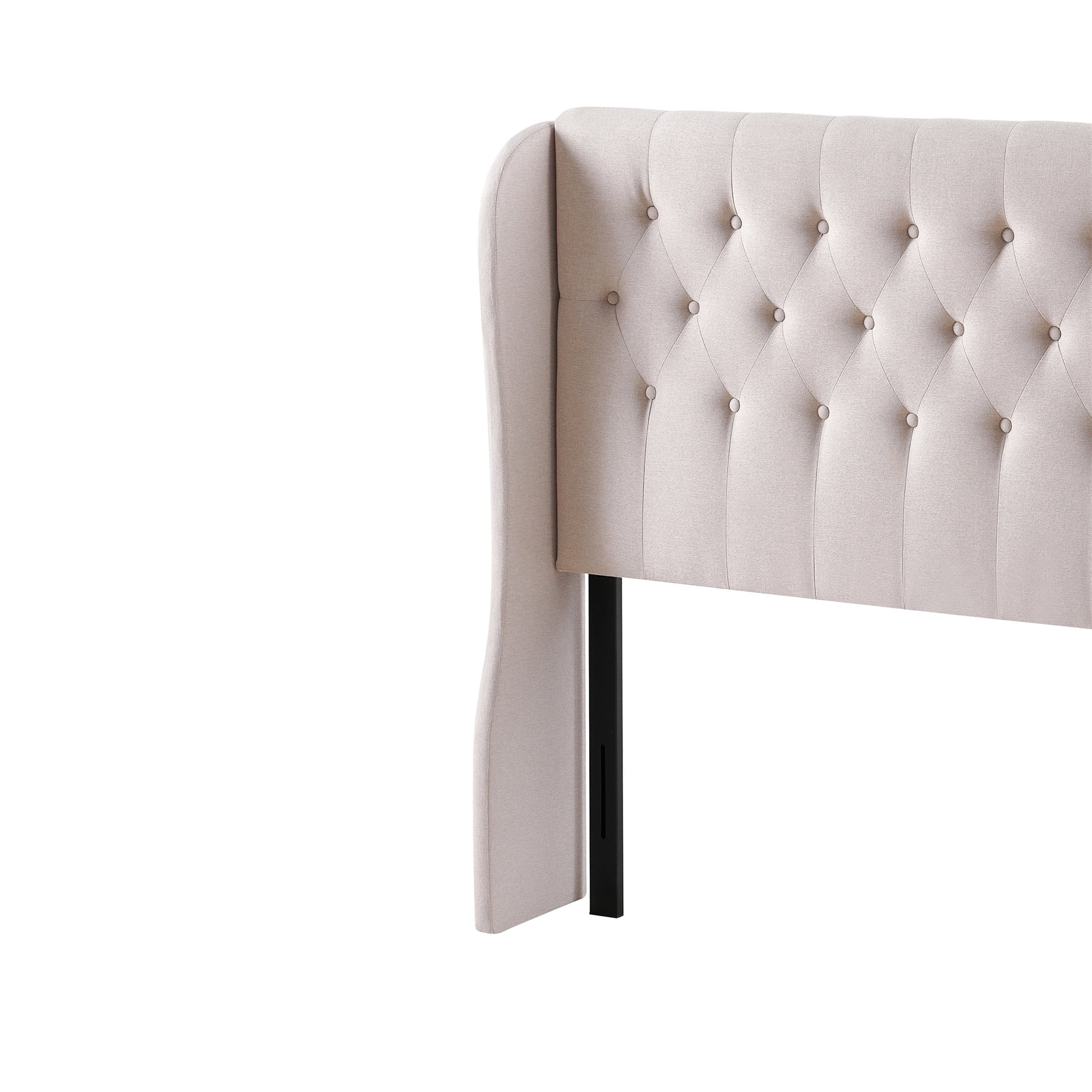 Beige Elegant Tufted Wingback Headboard, King