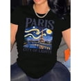 thumbnail image 1 of Camiseta con gráfico de la Torre Eiffel de París para mujer - Camiseta informal de manga corta con estampado "París, Ciudad de las Luces", cómoda prenda de verano para un estilo informal | Camiseta co, 1 of 6