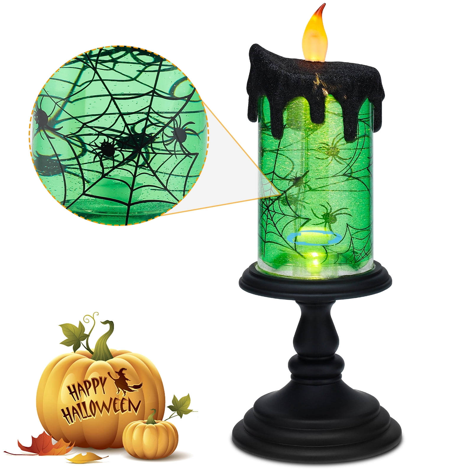 Halloween Snow Globe Candles Lighted Lamp, Lighted Flameless Candles with Water Glitter Swirls and Spooky Moving,Battery Operated