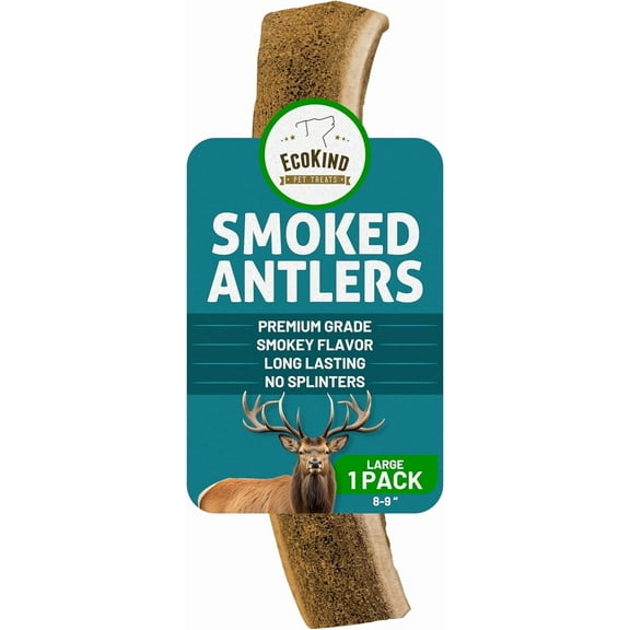 EcoKind Smoked Elk Antler Dog Chews – Natural Split Antlers, Long-Lasting Chew, Elk Antlers Treats for Large Dogs Weighing 30-45 lbs, Splinter-Free, Supports Dental Health – 1 Large Smoked Chew