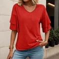 thumbnail image 2 of Womens V Neck Loose Fit T Shirt Double Layer Flounce Short Sleeve Top, 2 of 5