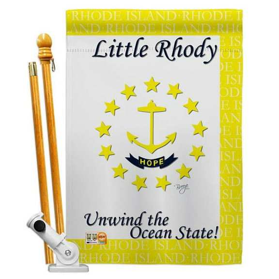 Breeze Decor BD-SS-HS-108142-IP-BO-D-US13-BD 28 x 40 in. Vertical Rhode Island Americana States Impressions Decorative Double Sided House Flag Set with Pole & Bracket Hardware