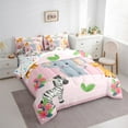 thumbnail image 4 of Manfei Cartoon Elephant Zebra 7-Piece Twin Bedding Sets,Cute Zoo Animal Bedding Comforter Set,Kawaii Giraffe Pink Flower Sheet Sets For Girls Kids,Breathable Home Decor Reversible, 4 of 9