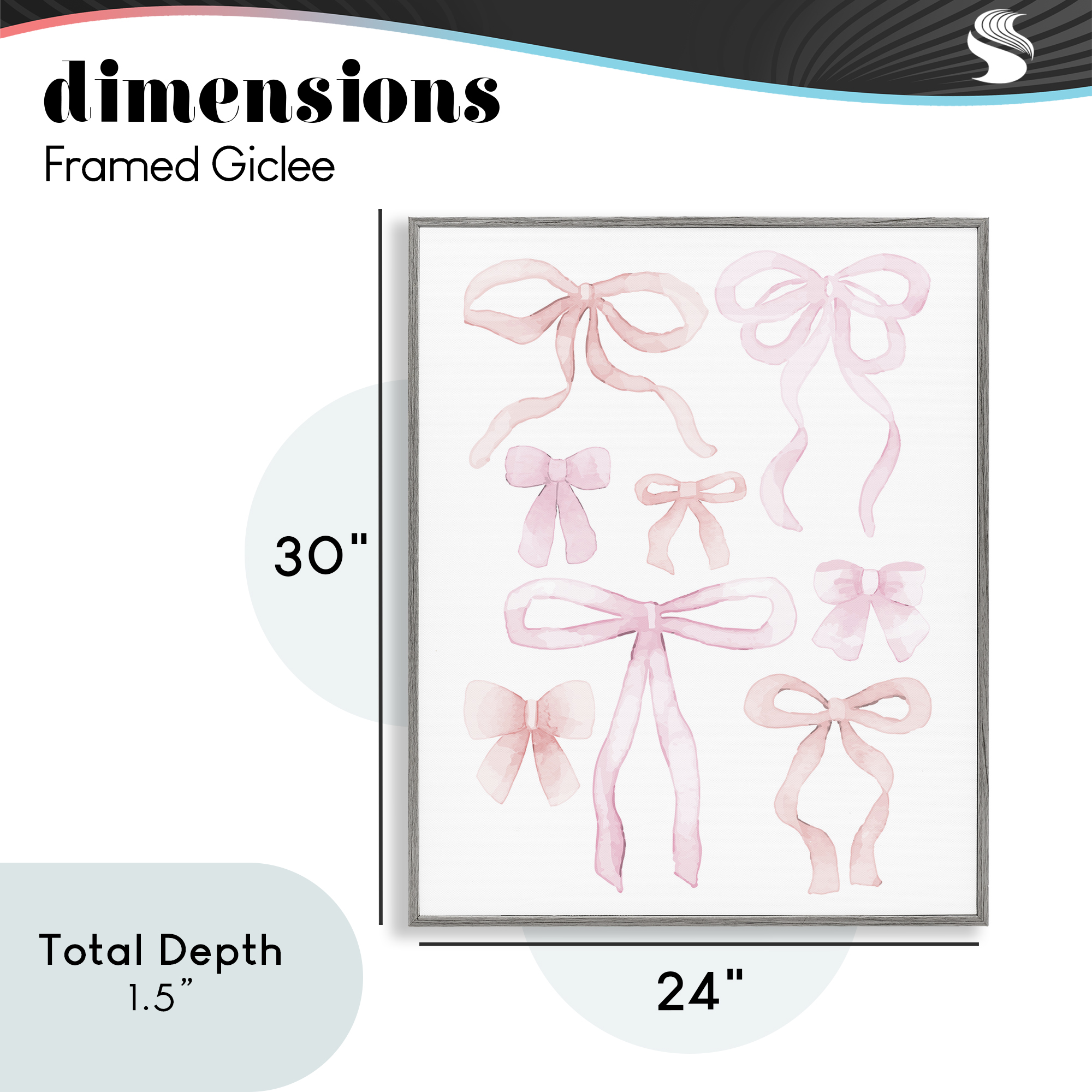 Feminine Chic Bows Gray Framed Giclee Art, design by Kim Allen