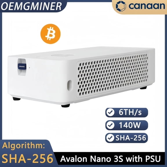 New Canaan Avalon Nano 3S BTC Miner - 6 TH/s 140W Bitcoin ASIC Miner - Quiet with Canaan Original Power Supply - Supports Solo Mining & Stake Pool for Office and Home Use