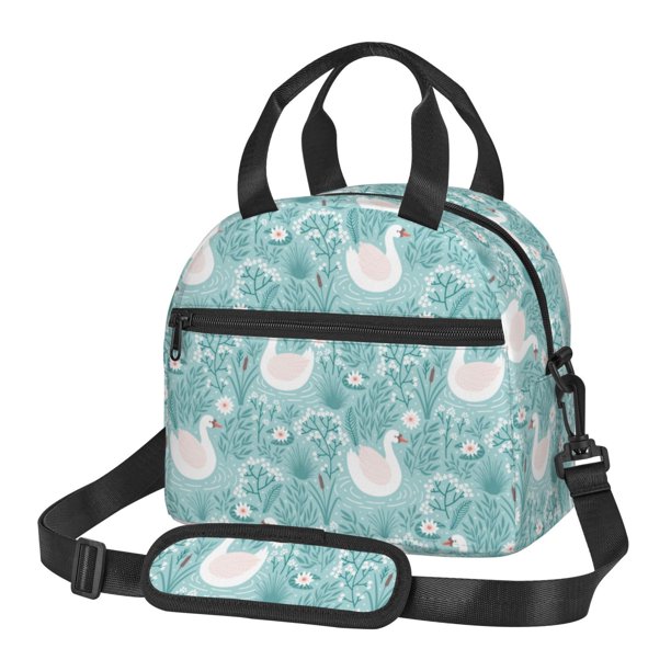 Easygdp Swan And Flowers4 Caja de Almuerzo para Mujeres y Hombres, Bolsa de Almuerzo Insulada, Bolsas Reutilizables Impermeables para Viajes, Trabajo y Picnics