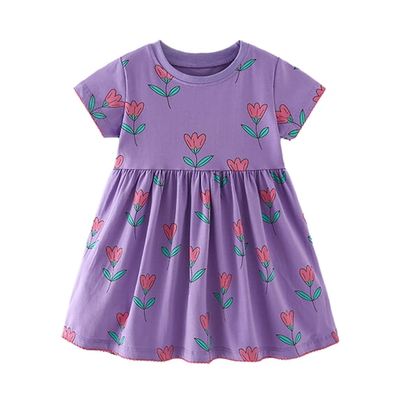 MXIEZI 1-8T Kids Girls Short Sleeve Dresses Summer Printed Sundress Toddler Baby Cotton Casual Dress