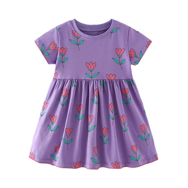 Qudderr Robes à Manches Courtes pour Bébé Filles Robe d'Été en Coton Décontractée Robe d'Été Imprimée pour Enfants Taille 1-8T