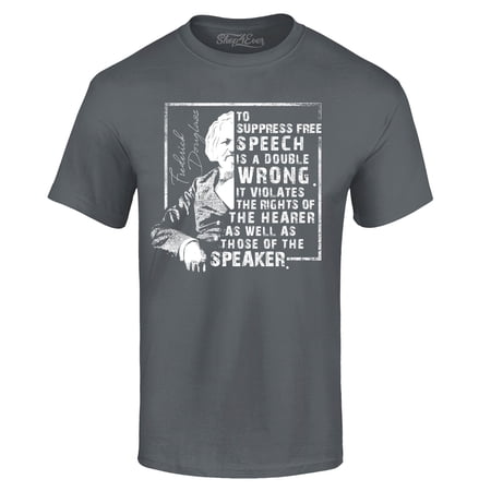 Shop4Ever Men s Free Speech Inspiring Quote Frederick Douglass Graphic T-shirt Large Charcoal