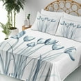 thumbnail image 5 of Ambesonne Flower Fitted & Top Sheet Set with Shams, Tulips with Solar Effect, Dark Petrol Blue White, 5 of 8