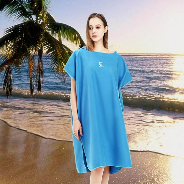 kurtrusly Microfiber Surf Poncho Changing Robe Robe Beach Surfing Swimming Wetsuit Soft for Swim Medium Blue