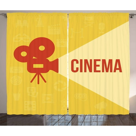 Movie Theater Curtains 2 Panels Set Projector Silhouette With