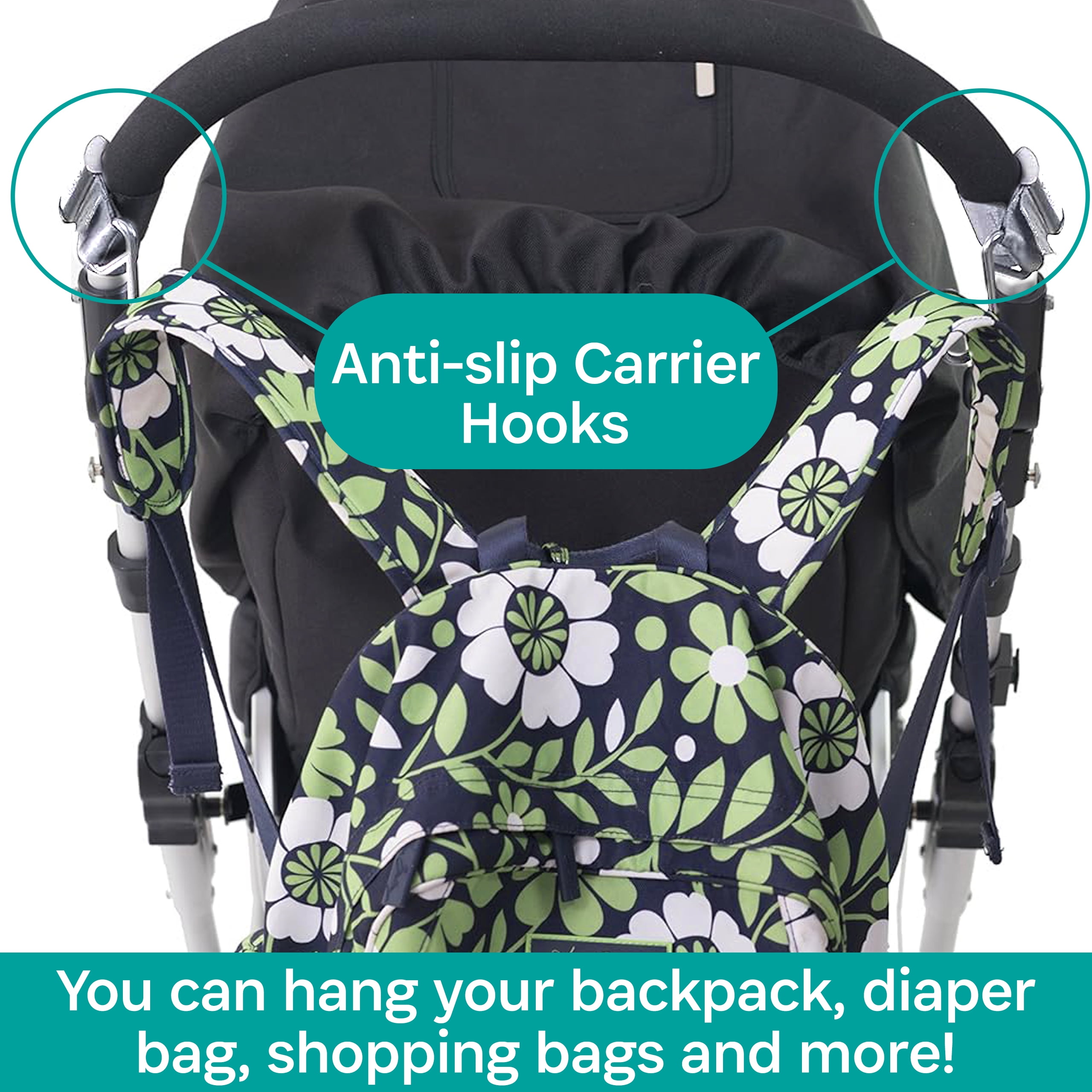BuggyGear Boutique Stroller Hooks (Set of 2) - Platinum