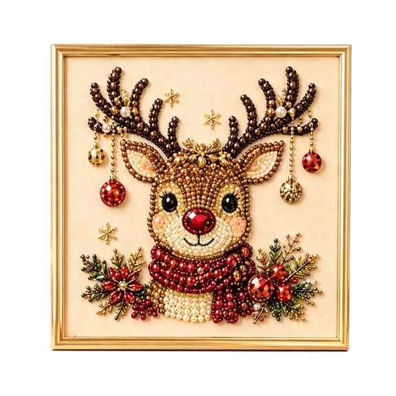 DIY Christmas Pearl Diamond Art Kit with Frame, Christmas Pearl Beads Art Craft for Adults Beginner, Christmas Diamond Art, Gemstone Diamond Dots Beads for Home Wall Decor, Healing Stress-Relieving